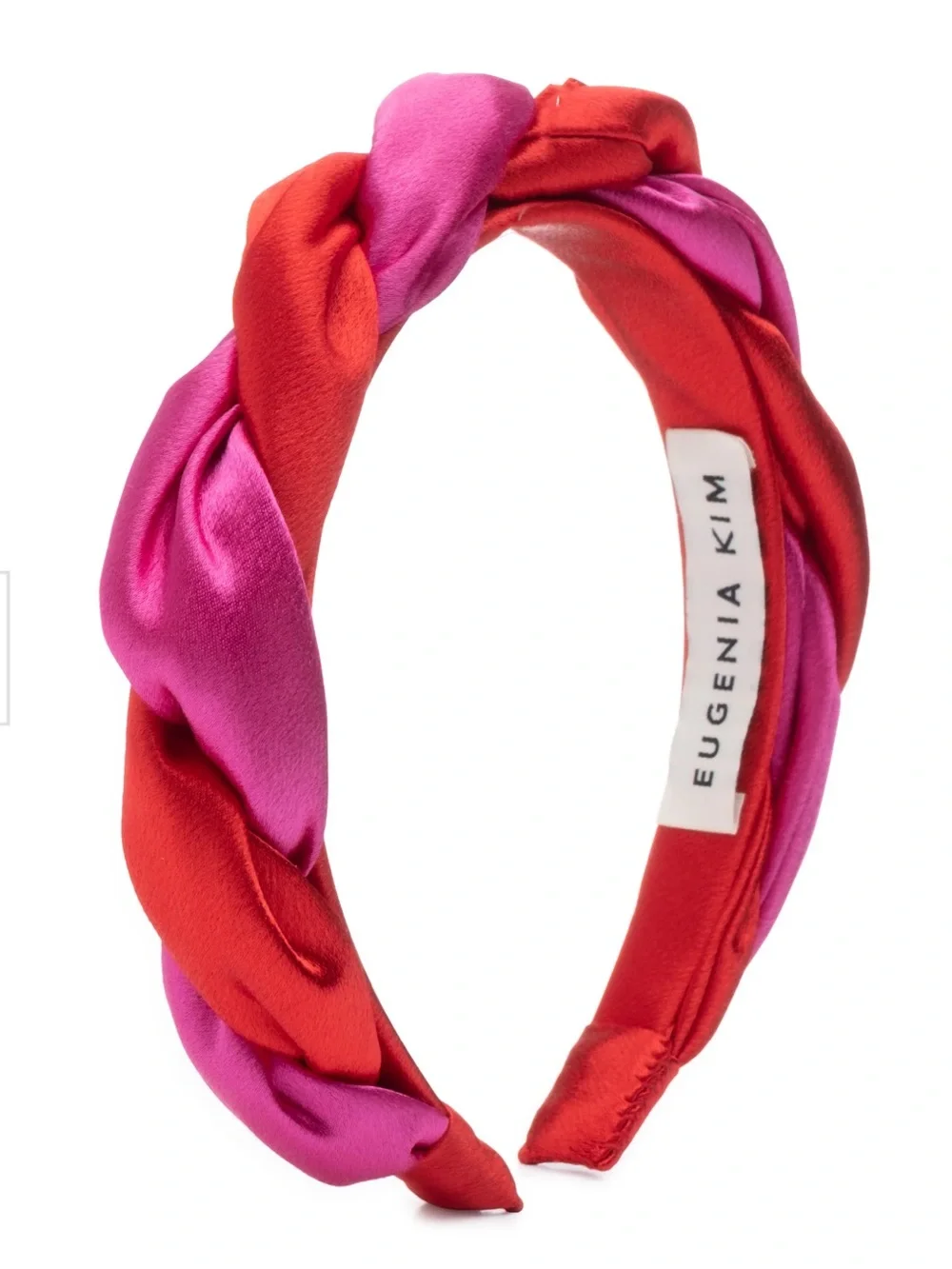 Eugenia Kim | Two-Tone Braided Satin Headband in Red & Pink